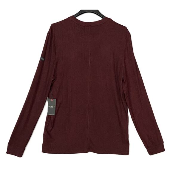 Ted Baker London T-Shirt Men's Large Ribbed Crew Neck Long Sl Maroon Heather NEW - Picture 5 of 11
